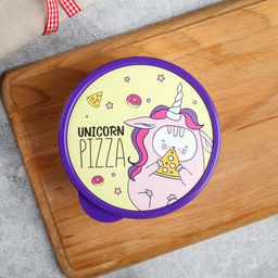 Цена за 2 шт. Ланч - бокс круглый Unicorn pizza, 500 мл