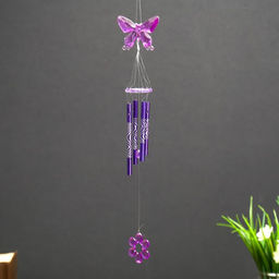 Цена за 2 шт. Музыка ветра «Бабочка с цветком», пластик, 4 трубочки, 40 см, МИКС