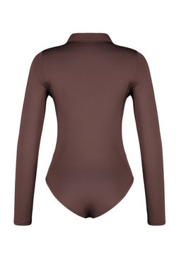 Kahverengi Fermuar Yaka Detayl? Alttan C?tc?tl? Esnek Orme Body TWOAW24BD00005