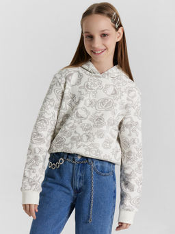 Худи для девочек кремовое с принтом