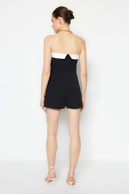 Siyah Straplez Renk Bloklu Mini Dokuma Sort Tulum TWOSS23TU00131