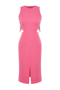 Fusya Vucuda Oturan Bel Dekolteli Kolsuz Midi Kalem Etek Dokuma Elbise TWOSS23EL02043