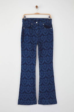 Ozel Koleksiyon Koyu Mavi Lazer Bask?l? Yuksek Bel Ispanyol Paca Flare Jeans TWOAW26JE00033 - Trendyolmilla фото 5
