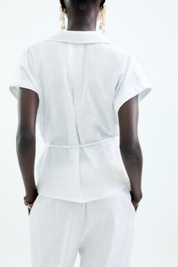 LINEN BLEND BELTED BLOUSE - Zara фото 11