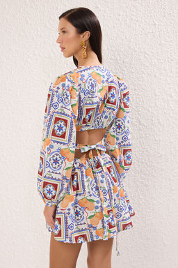 TRENDYOLMILLA Cicek Desenli Mini Dokuma Cut Out/Pencere %100 Pamuklu Plaj Elbisesi TBESS23EL00140  фото 13