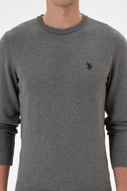 Erkek Slim Fit Bisiklet Yaka Gri Melanj Basic Kazak