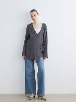 Kruvaze Yaka Dokulu Kad?n M?slin Kimono