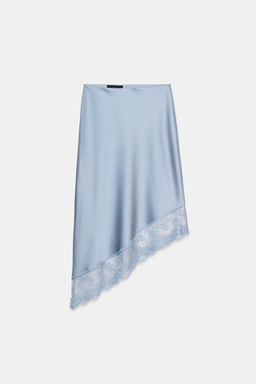 SATIN MIDI SKIRT WITH ASYMMETRIC LACE HEM - Zara фото 10