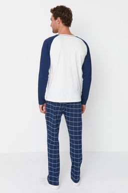 Lacivert %100 Pamuk Regular Fit Ekose Orme Pijama Tak?m? THMAW21PT0879