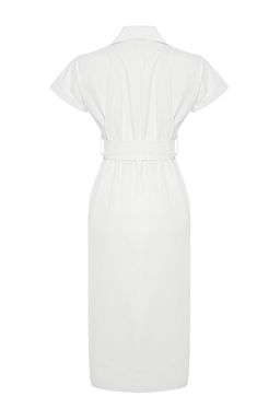 Ekru Kusakl? Genis Kal?p Gabardin Midi Gomlek Elbise TWOSS24EL00227