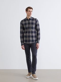 Regular Fit Uzun Kollu Ekose Gabardin Erkek G?mlek