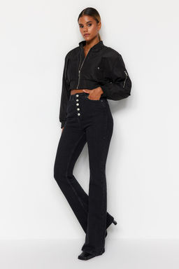 TRENDYOLMILLA Siyah Onden Dugmeli Yuksek Bel Flare Jeans TWOSS20JE0111  фото 3