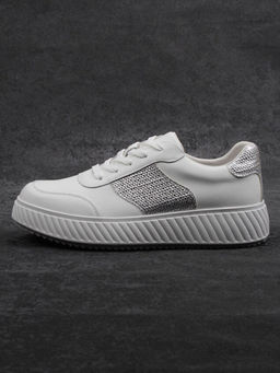 03-A1018-9 WHITE/SILVER Кроссовки женские (натуральная кожа)