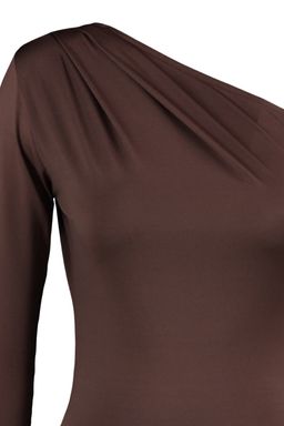 Kahverengi Asimetrik Yaka Uzun Kollu Esnek C?tc?tl? Orme Body TWOAW22BD0080