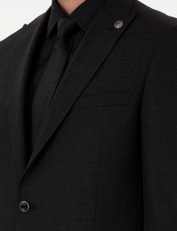 Siyah Ex. Slim Fit _izgili Y_nl_ Tak_m Elbise