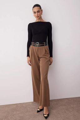 Vizon Cift Kemer Detayl? Wide Leg/Genis Paca Pantolon TWOAW26PL00013 - Trendyolmilla фото 6