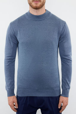 Mavi Slim Pamuklu Yar?m Bal?kc? Yaka Duz Triko Kazak TMNAW25KZ00001