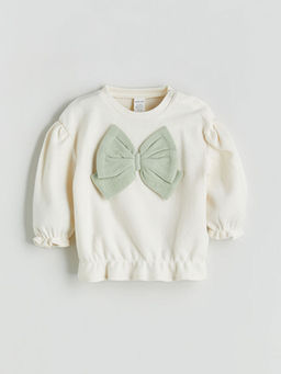 Fiyonk Detayl? Yumu?ak Dokulu K?z Bebek Sweatshirt ve Tayt