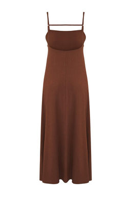 TRENDYOLMILLA Siyah Ayarlanabilir Ask?l? A-Line Burumcuk/Dokulu Orme Maxi Elbise TWOSS24EL00060  фото 57