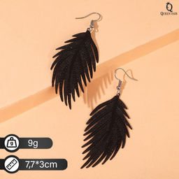 Серьги металл Папоротник листочек цвет чёрный