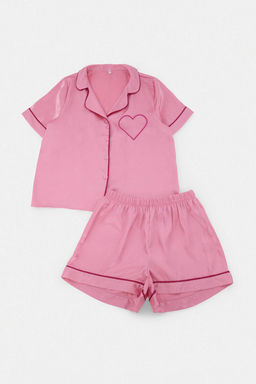 Pembe Biye ve Kalp Detayl_ Saten Dokuma Pijama Tak_m_ THMSS26PT00233 - Trendyolmilla фото 7