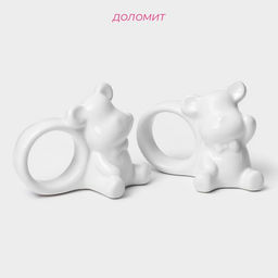 Набор колец для салфеток Доляна Стильный мишка, 2 предмета 9.6?4.8?7.2 см, белый