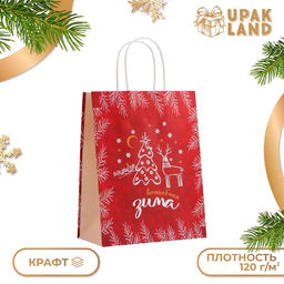 Пакет бумажный подарочный новогодний крафт «Волшебная зима» 27×21×11 см