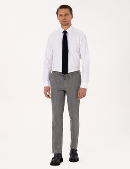 Gri Ekstra Slim Fit _izgili Kuma_ Pantolon