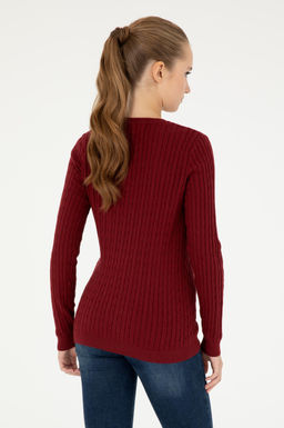 Женский бордовый базовый свитер с v-образным вырезом Неожиданная скидка в корзине - U.s. polo assn фото 5