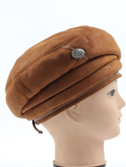 1151-1 BROWN Берет зимний женский (искусственная замша, искусственный мех)