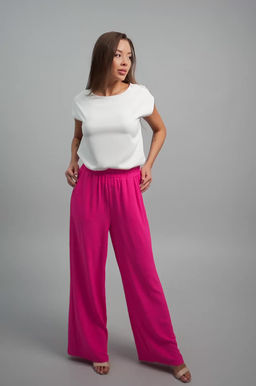 Женские летние брюки палаццо из ткани-жатка Happyfox