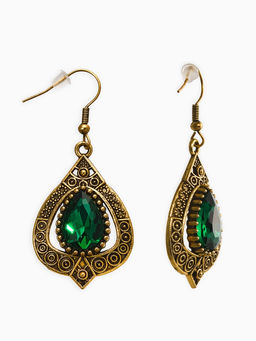 Цена за 2 шт. Серьги со стразми «Капля», цвет изумрудный в чернёном золоте