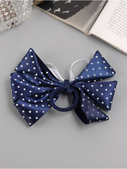 Цена за 6 шт. Бант для волос на резинке «Школьница», белый горошек, 14 см, бело-синий