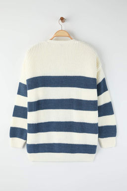 Indigo Regular/Normal Kesim Cizgili Buyuk Beden Kazak TMNAW26AN00000 - Trendyolmilla фото 4