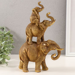 Фигурка 3D полистоун «Пирамида из слонов», т. золото, 20×7×30 см