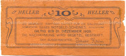 Банкнота 10 геллеров 1920 года Австрия  Раффингс (нотгельд)