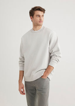 Bisiklet Yaka Gri Basic Sweatshirt