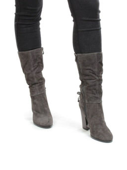 02-YF189-201M DK.GREY Полусапоги зимние женские (натуральная замша, натуральный мех (еврозима))