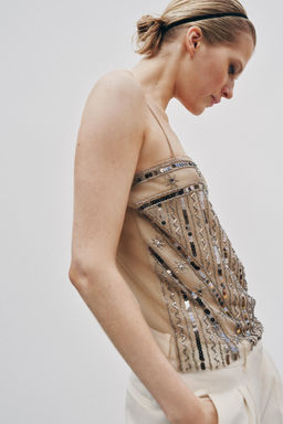 TOP TUL ABALORIOS LENTEJUELAS / Dorado - Zara фото 2