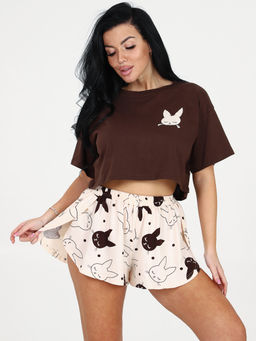 679-П ПИЖАМА ЖЕНСКАЯ (шорты) (Бежевый/коричневый) - А-дина фото 4