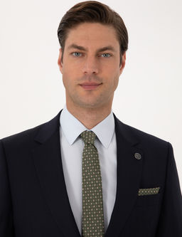 Lacivert Slim Fit %100 Y_n Tak_m Elbise