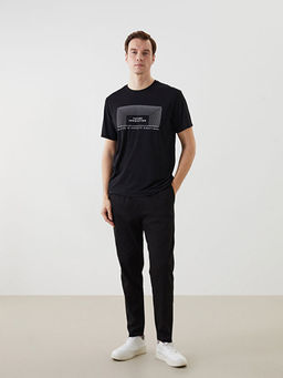 Bisiklet Yaka K?sa Kollu Bask?l? Penye Erkek Ti??rt