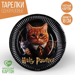 Цена за 10 шт. Тарелка бумажная Happy Birthday Волшебный кот, 18 см