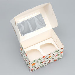 Цена за 5 шт. Коробка складная на 2 капкейка с окном «С Новым годом!», мандарины, 10×16×10 см