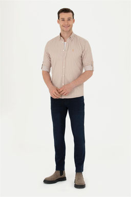 Мужская рубашка песочного цвета с длинным рукавом - U.s. polo assn фото 4