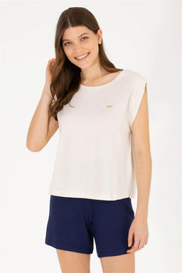 Женская кремовая футболка без рукавов с круглым вырезом Неожиданная скидка в корзине