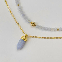 Колье из Голубого агата "Халцедон" с подвеской