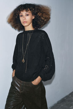 ZW COLLECTION EMBROIDERED SHIRT WITH LACE TRIM