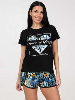 675 ПИЖАМА ЖЕНСКАЯ (шорты) (Чёрный/бирюза (змея)) - А-дина фото 3