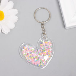 Цена за 12 шт. Брелок для ключей на кольце «Сердечко», пластик с глиттером, 5.2×4.8 см, МИКС